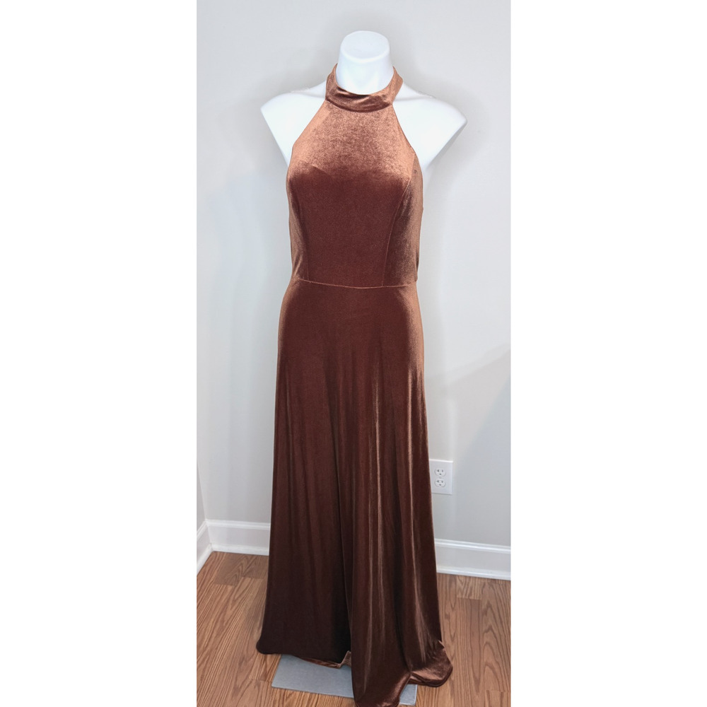 Revelry Tori Velvet Dress Rust Halter Lined Bridesmaid/ Formal Size 8 - Picture 3 of 10